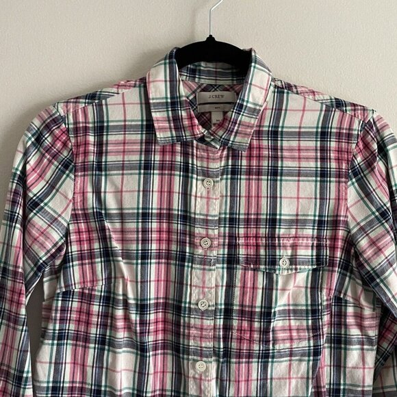 J.Crew Women 00 Mint Strawberry Plaid Cotton Preppy Button Front Boy Shirt - Picture 6 of 11